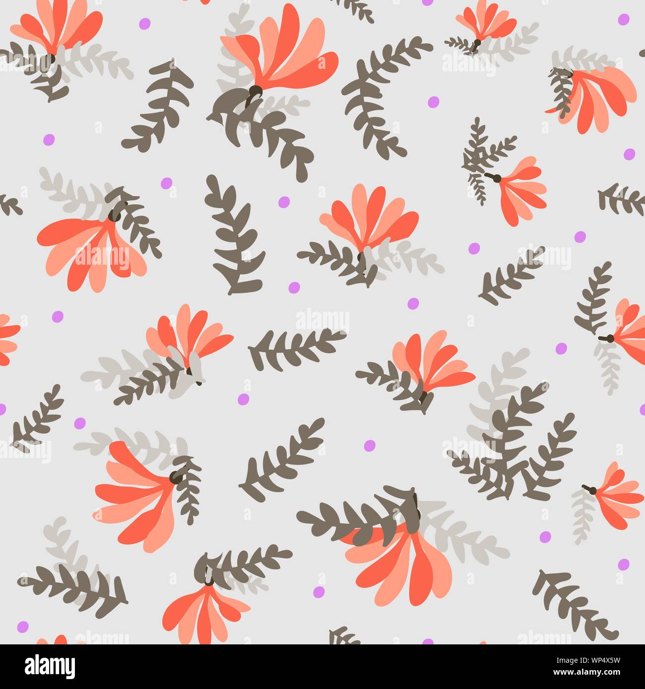 seamless vector pattern with orange flowers and leaves on light background Stock Vector