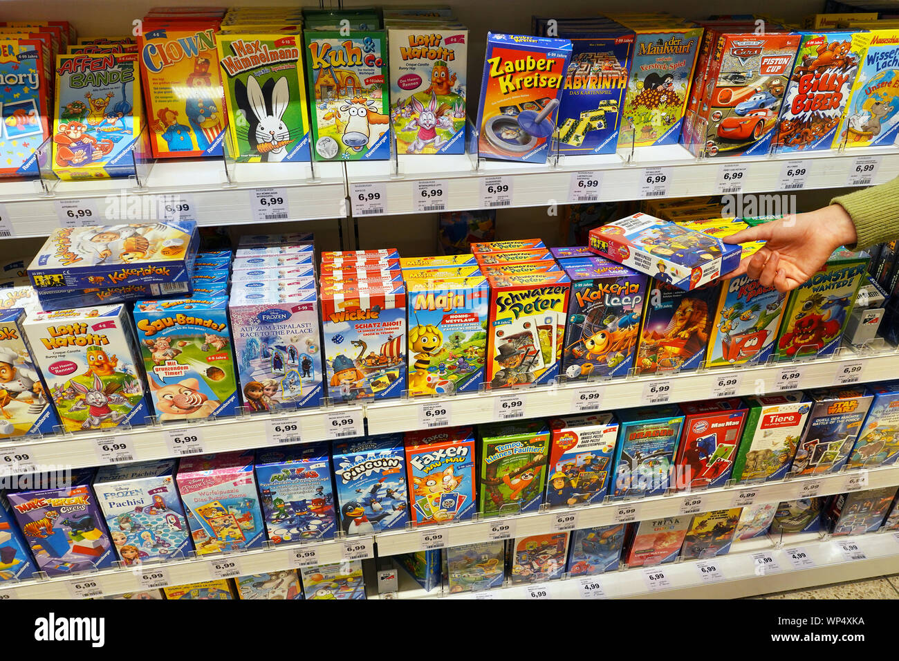 Boxes of Ravensburger Tabletop games in a shop Stock Photo