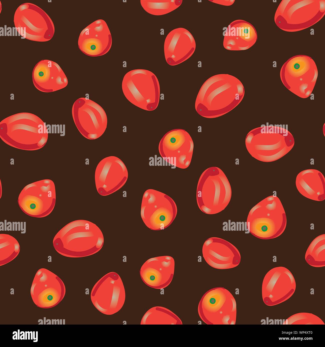 seamless vector pattern with cherry tomatoes on a dark background Stock Vector