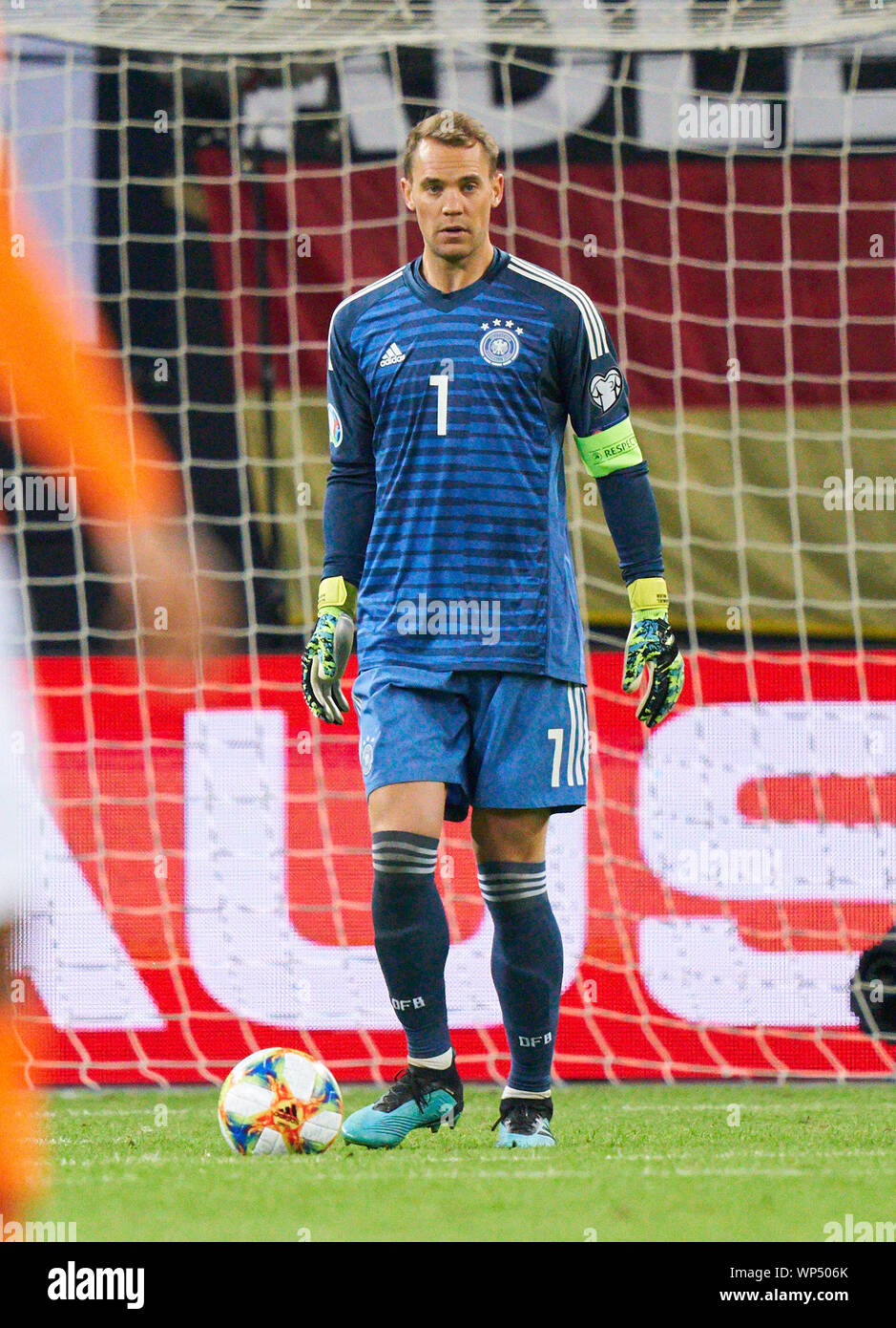 Hamburg, Germany. 06th Sep, 2019. Manuel NEUER, DFB 1 goalkeeper, drives,  controls the ball, action, full-size, Single action, einzelaktion, with  ball, full body, whole figure, cutout, single shots, ball treatment,  pick-up, header,