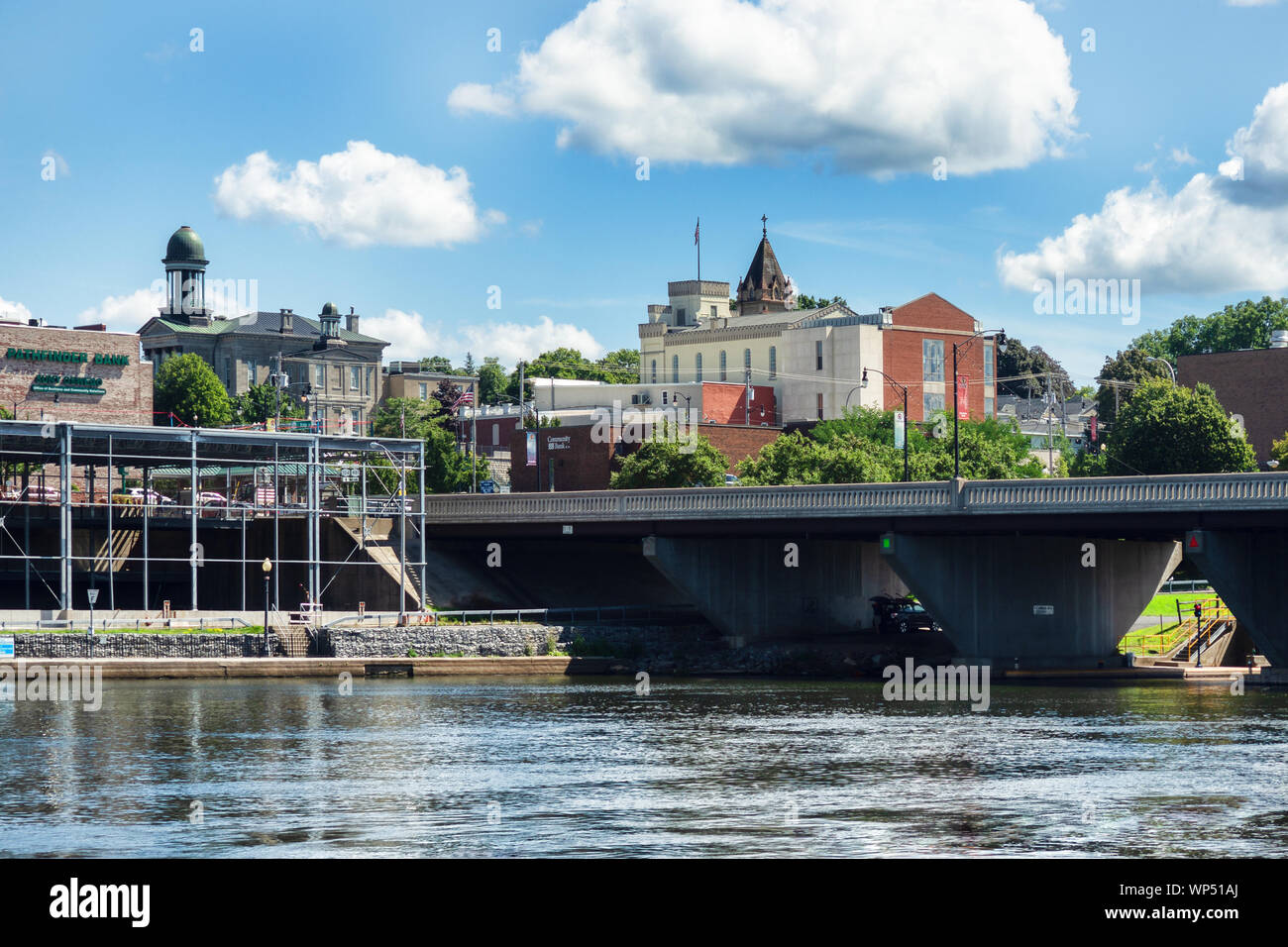 Oswego, New York, USA. September 6, 2019. View from the riverwalk in downtown Oswego, New York on a summer afternoon Stock Photo
