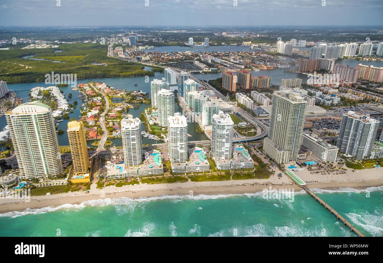 Aerial view of Collins Avenue and Buildings, Eastern Shores, Miami