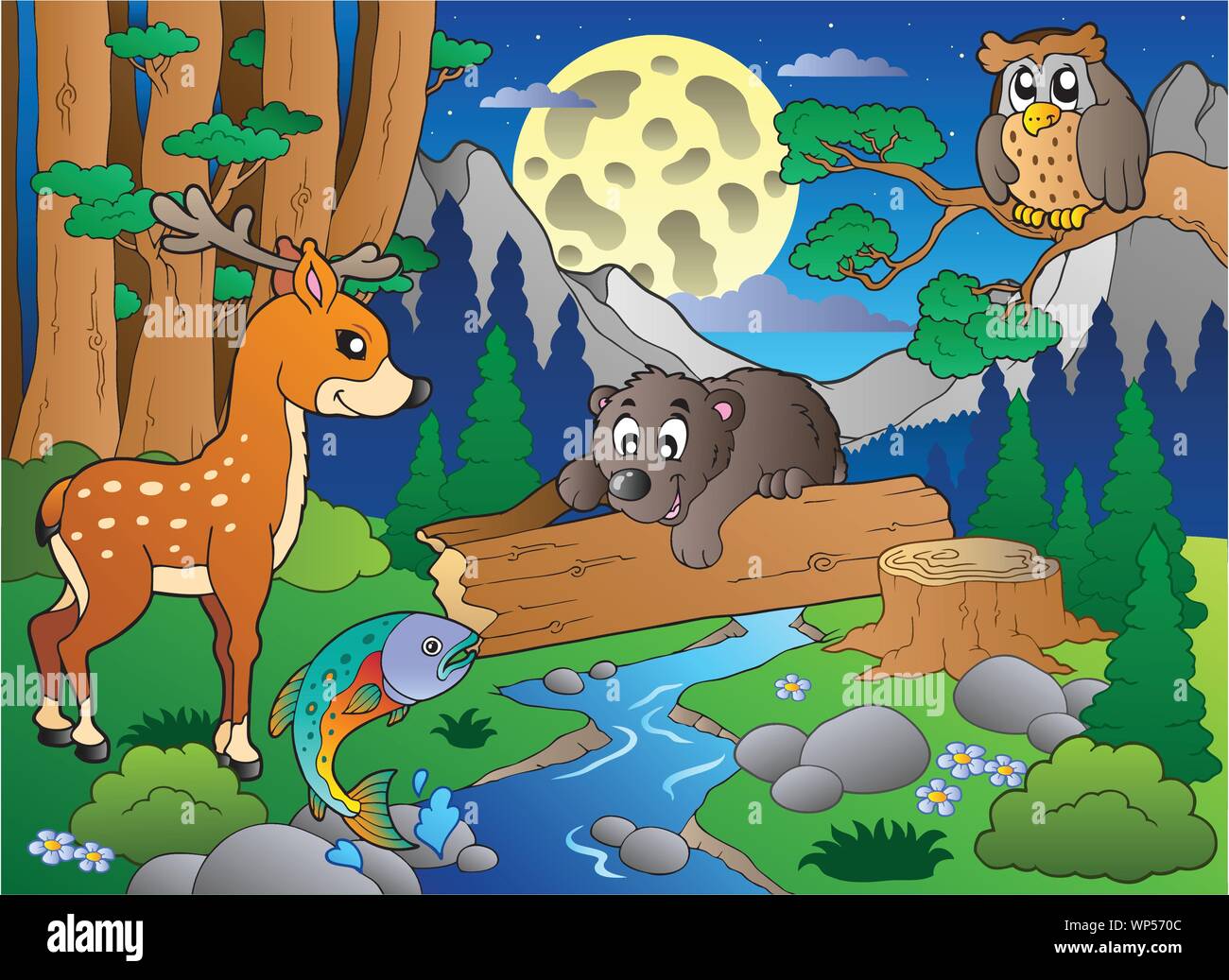 Forest scene with various animals 2 Stock Vector