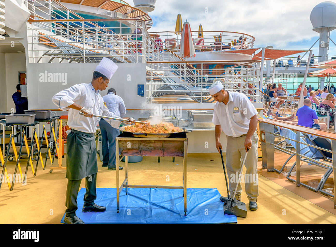 Independence of the seas cooking bulk lunch food outside on the pool