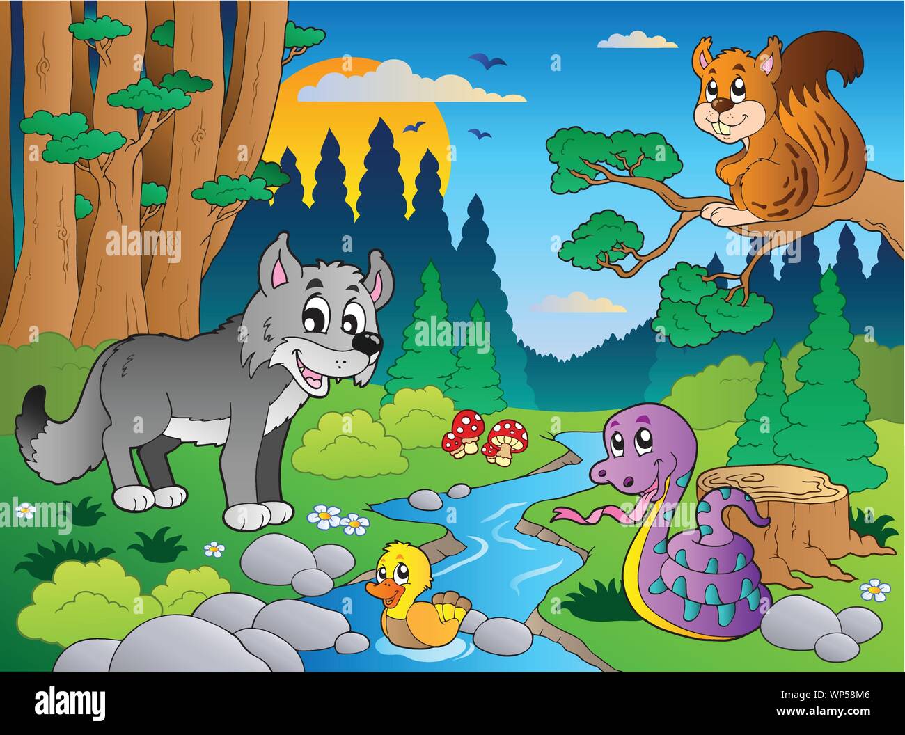 Forest scene with various animals 5 Stock Vector