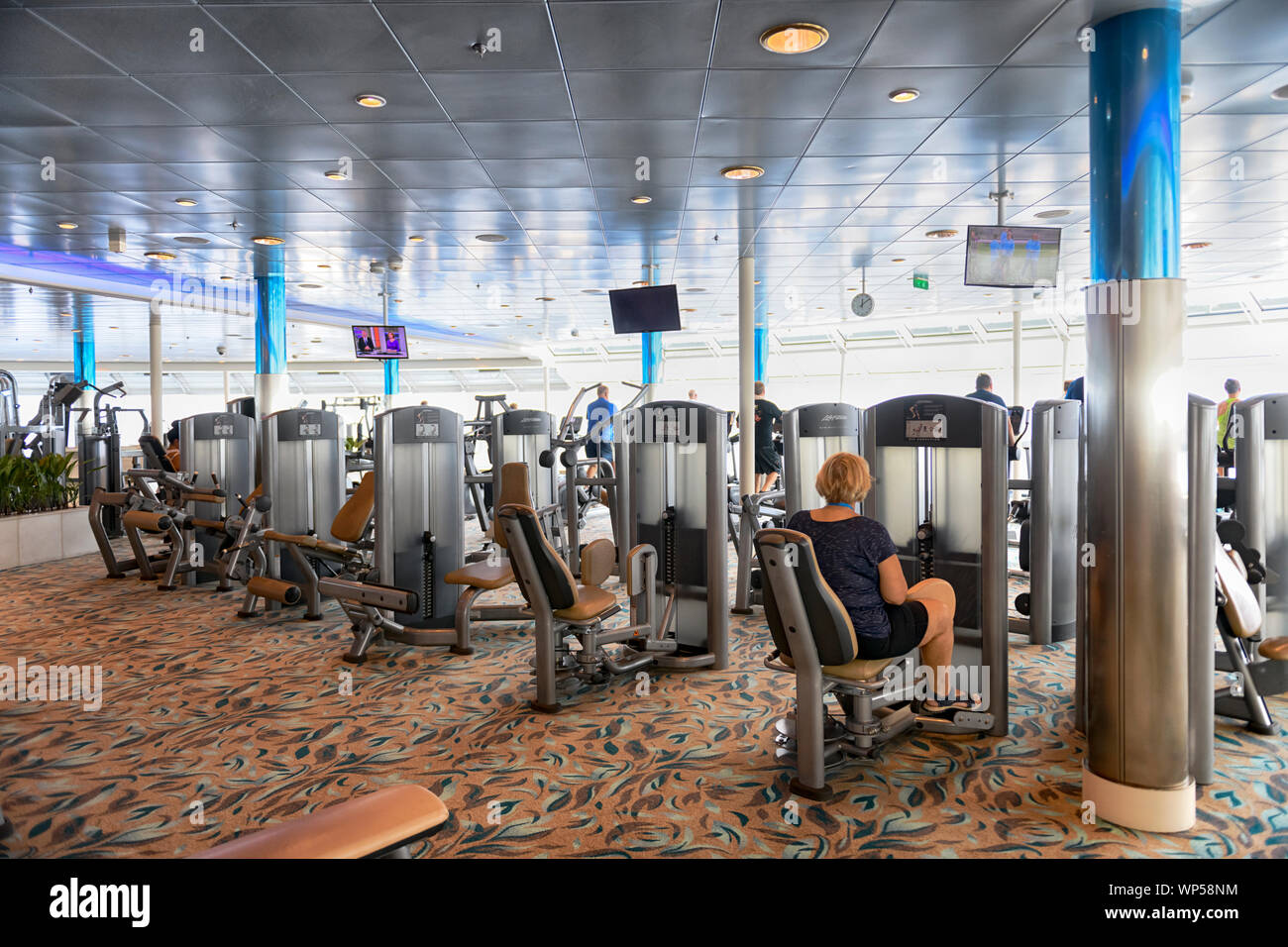 Independence of the seas interior gym sport leisure recreation activity gymnasium equipment Royal Caribbean cruise ship ships Independence of the seas Stock Photo