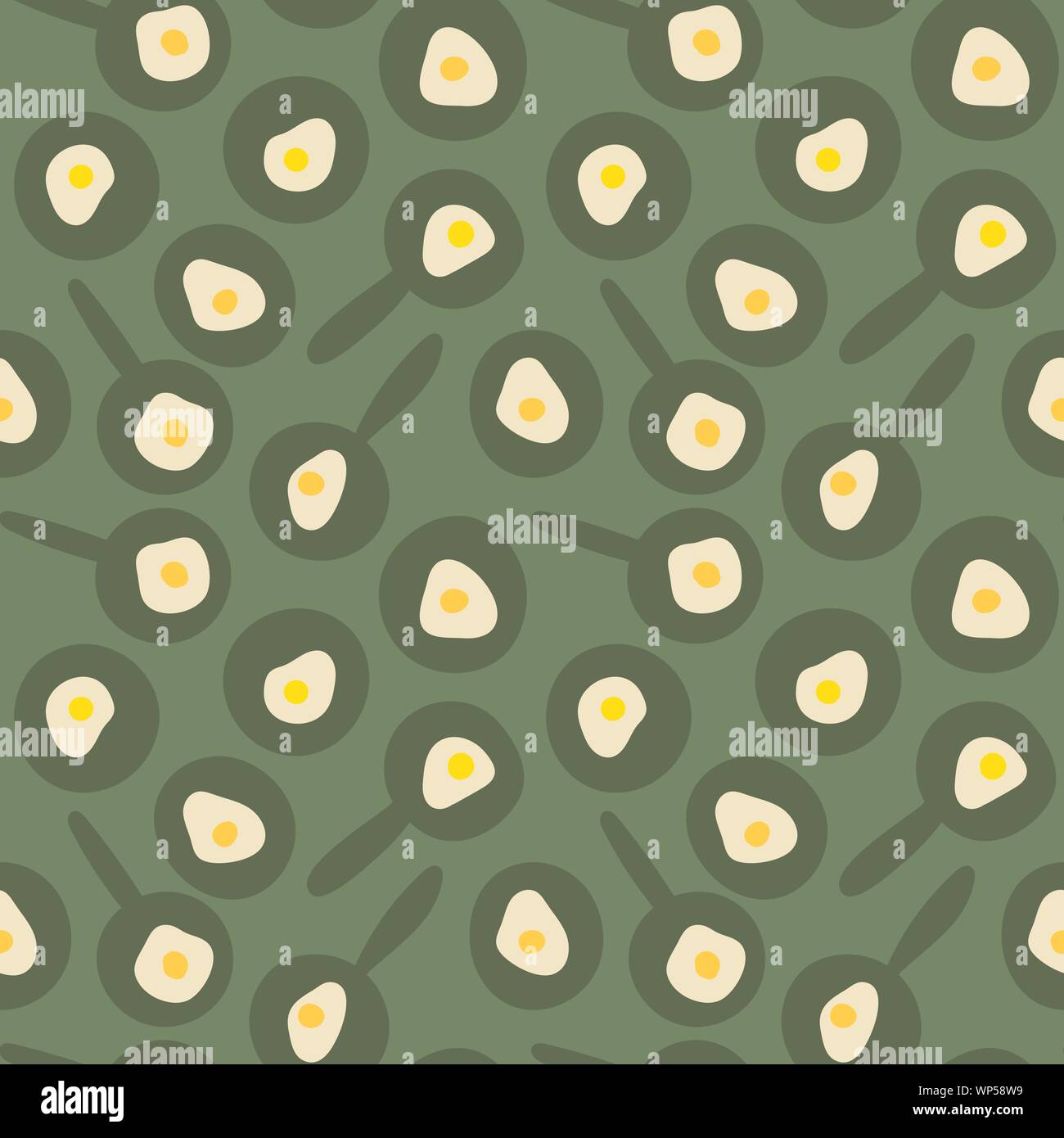 seamless vetor pattern with fried eggs, pans and plates Stock Vector