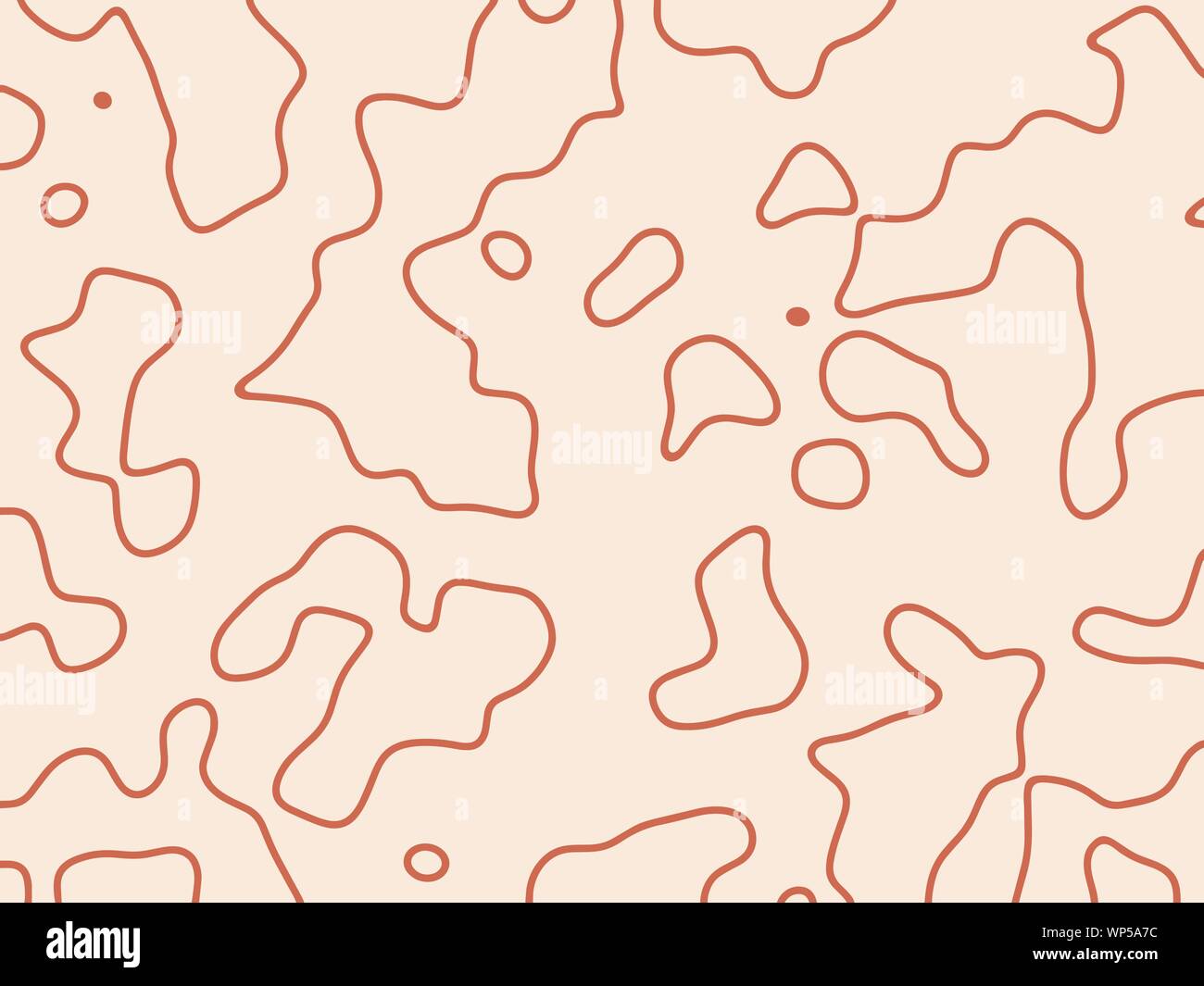 Line drawing of abstract forms and shapes.Red sketch one line hand drawn illustration isolated on biege background. Minimalism contour art . Stock Vector
