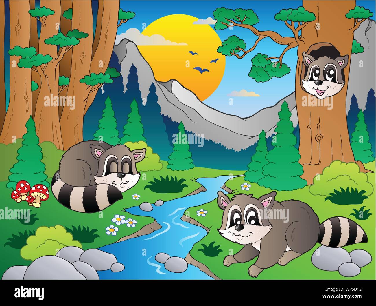 Forest scene with various animals 6 Stock Vector