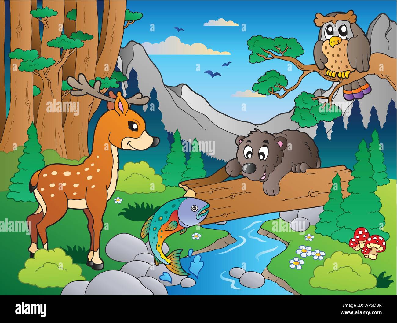 Forest scene with various animals 1 Stock Vector