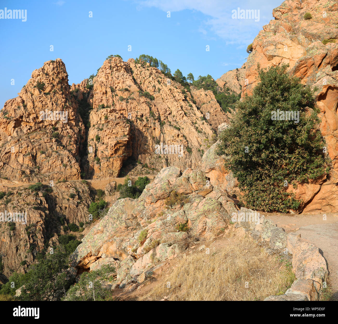 Red rocks of Badlands mountains called Calanques of Piana in Corsica ...