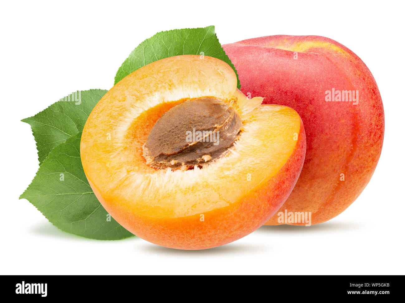 apricots with leaves isolated on a white background Stock Photo - Alamy