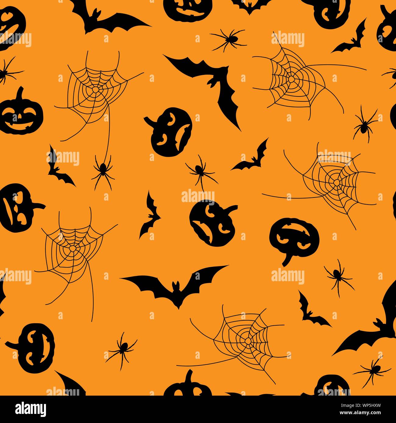 Seamless orange Halloween background with black pumpkin silhouettes ...