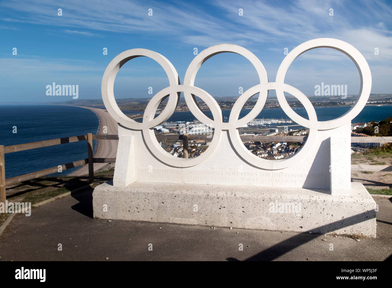 Olympic Rings on Portland made of Portland stone to celebrate the 2012 Games Stock Photo