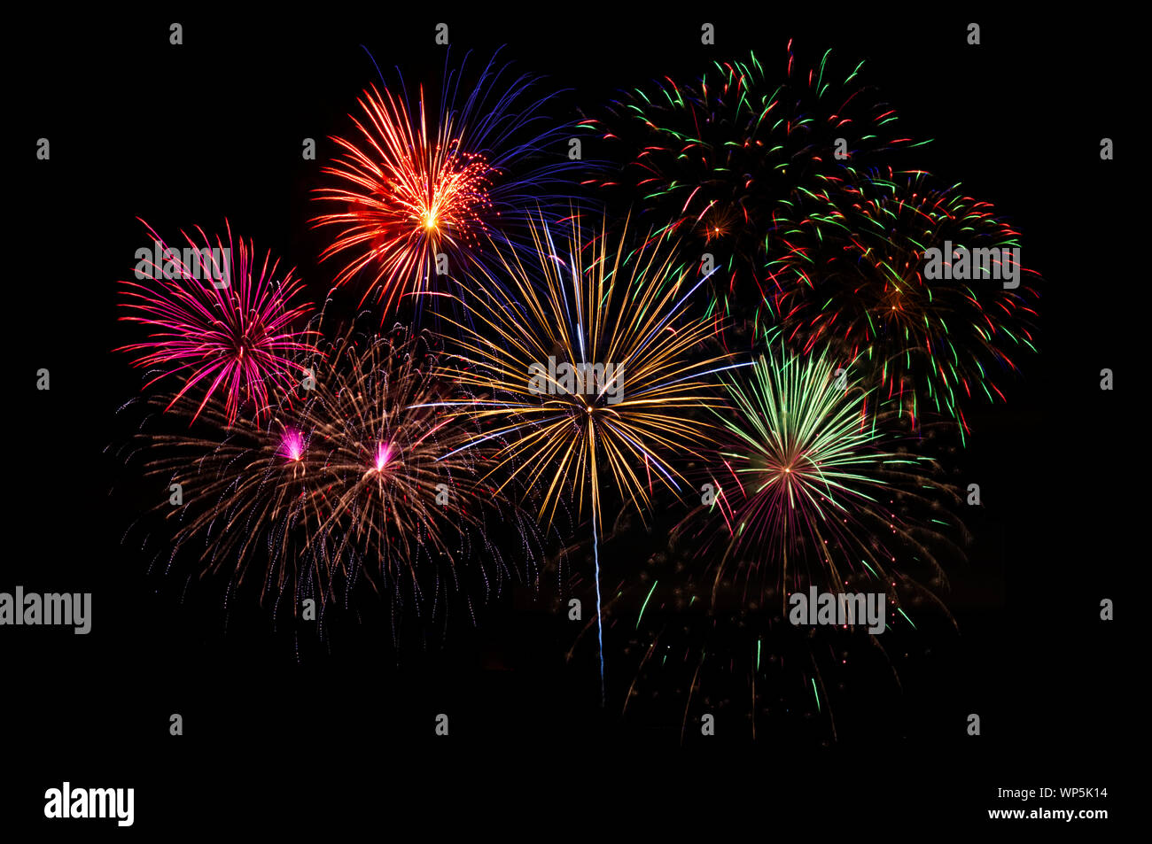 Sparkling fireworks isolated on black background Stock Photo