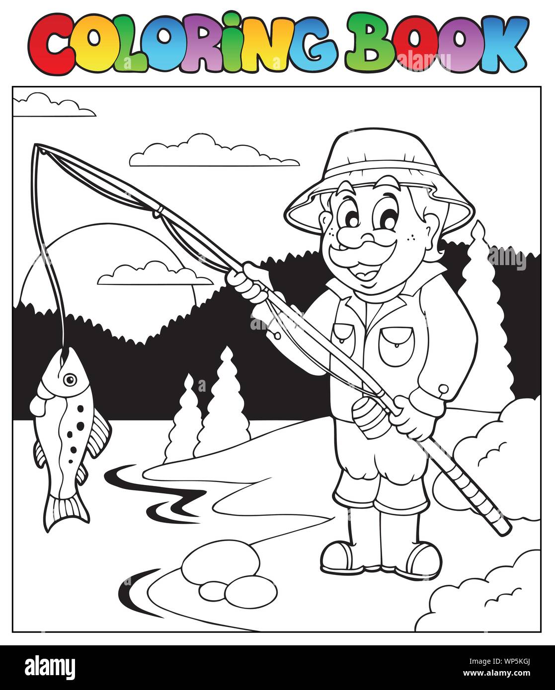 Coloring book with fisherman 1 Stock Vector