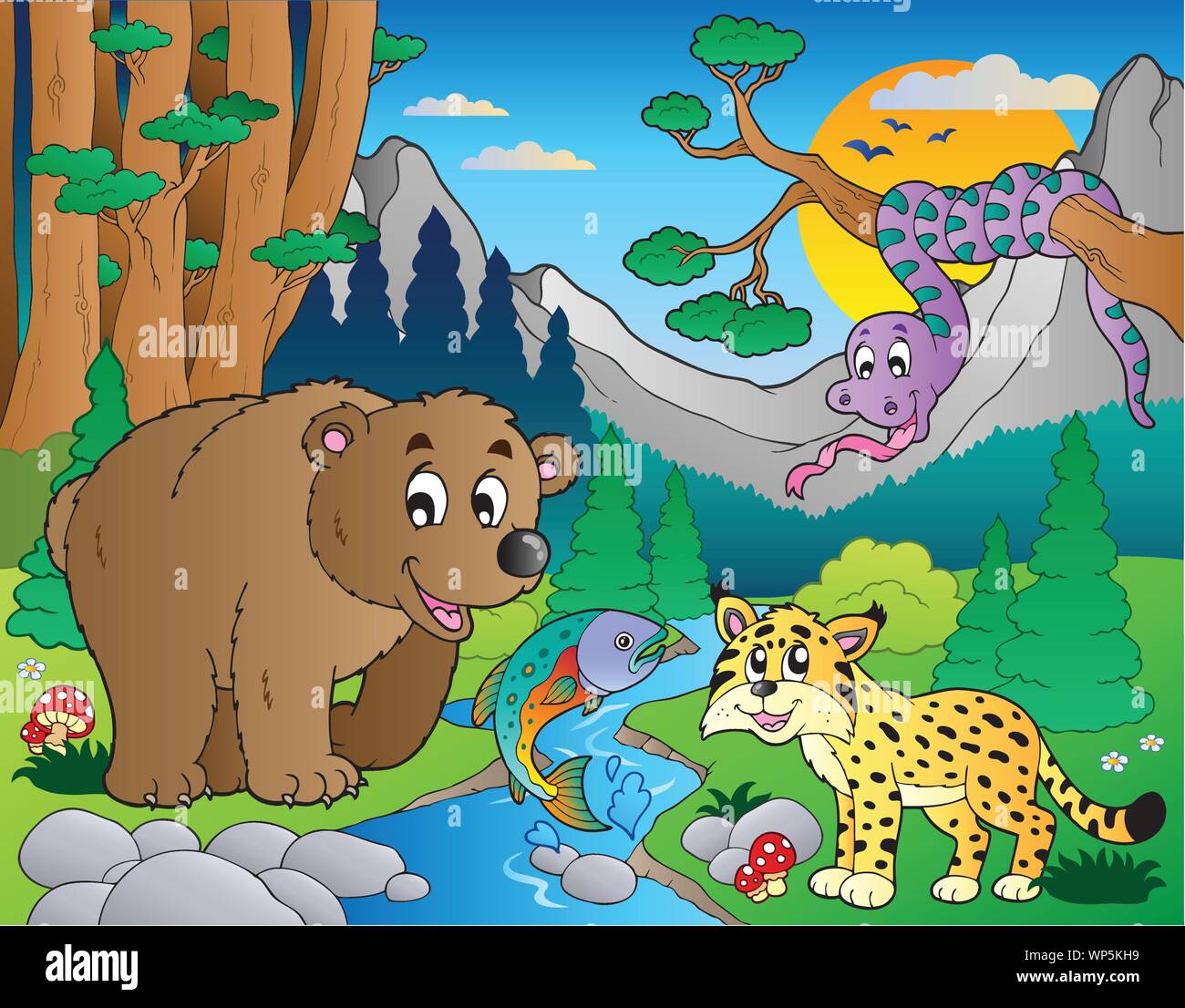 Forest scene with various animals 9 Stock Vector