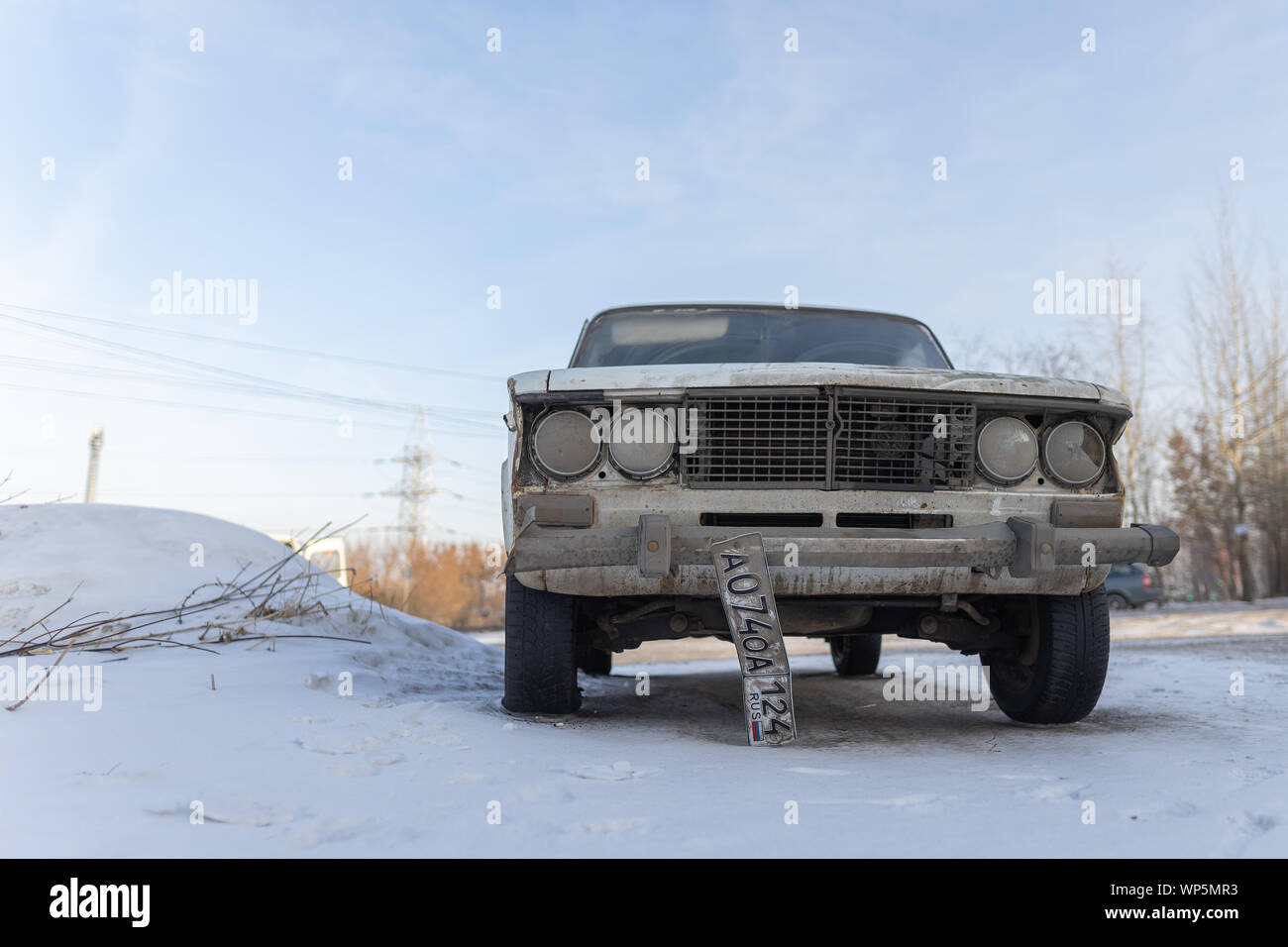 Krasnoyarsk, Russia, August 10, 2019: Russian retro Lada 2106 car on the street abandoned or stolen Stock Photo