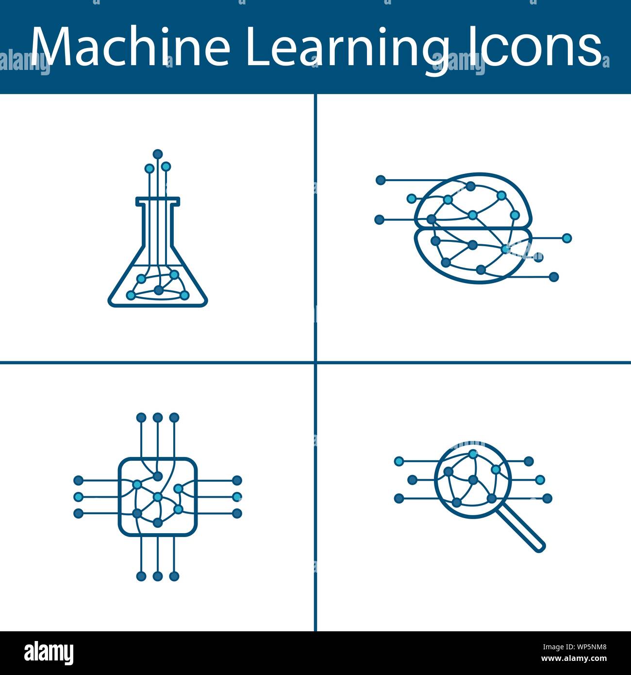 Set of four machine learning outline icons. Stock Vector