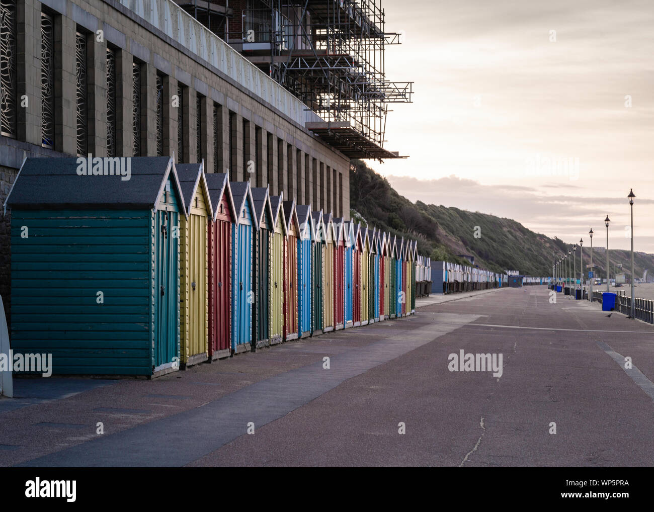 Small colourful huts near the beach in Bournemouth on summer Stock Photo