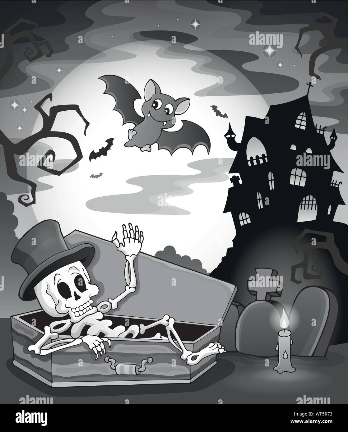 Black and white skeleton theme image Stock Vector