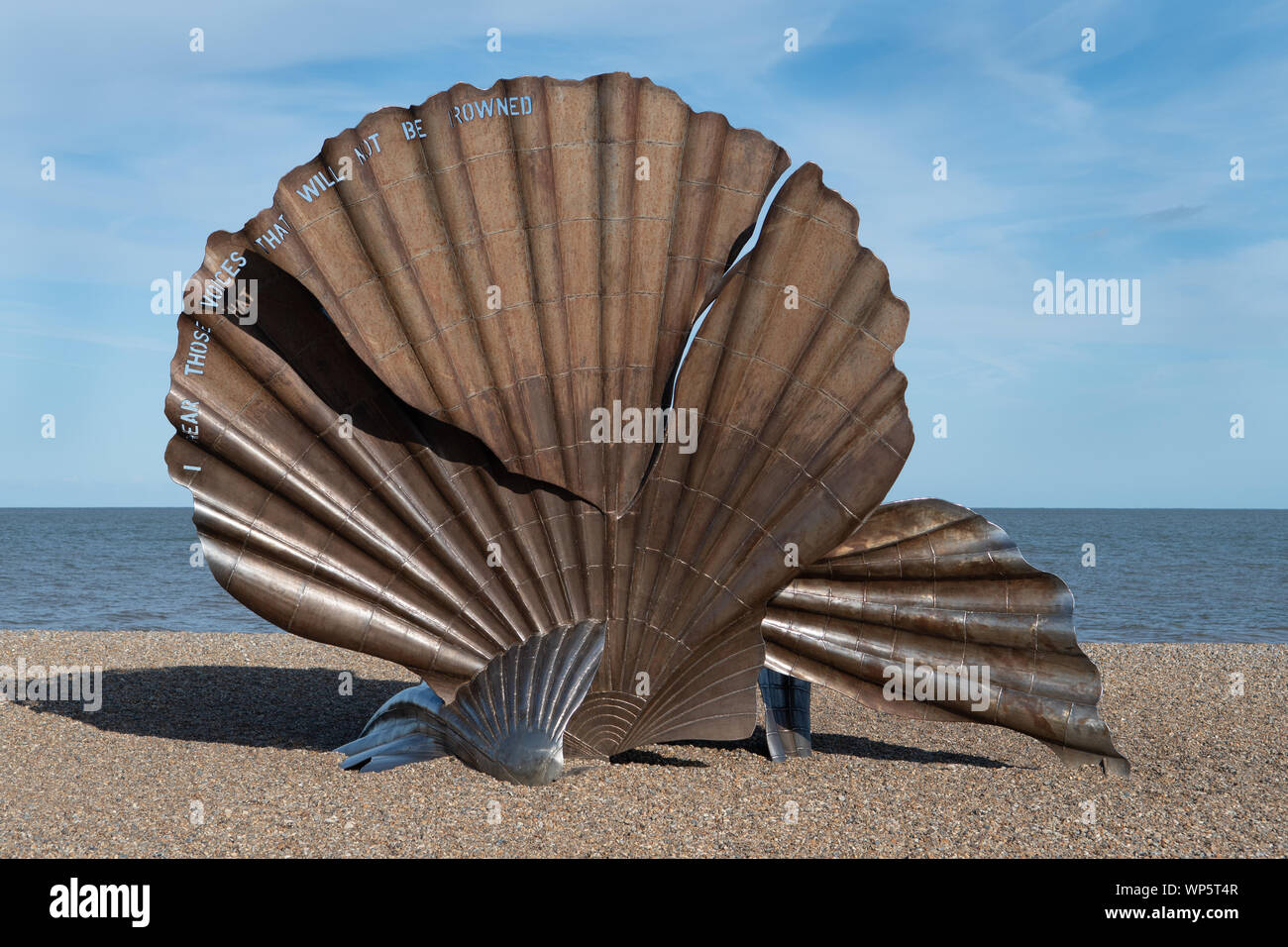 Scallop shell sculpture at Aldeburgh beach, Suffolk Stock Photo