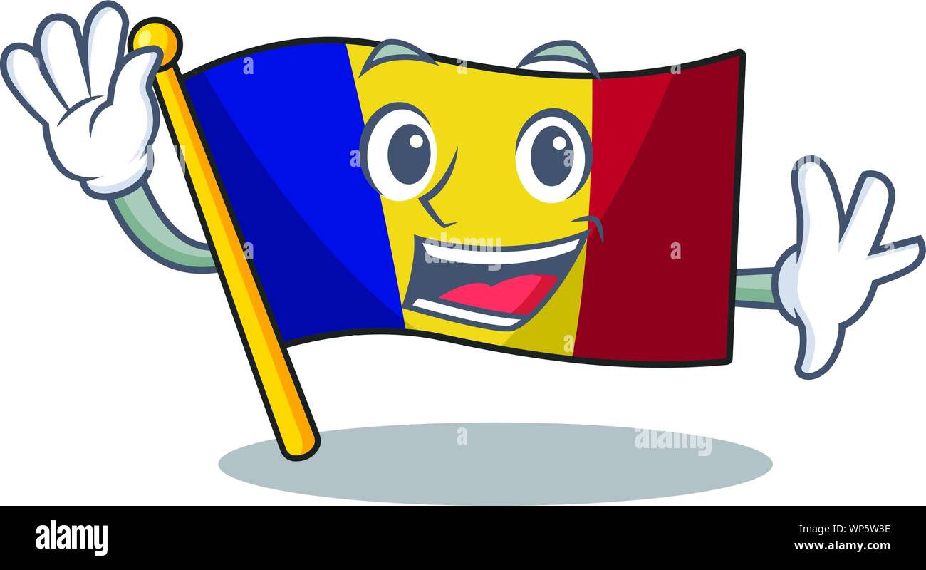 Waving flag romania cartoon shaped on character Stock Vector Image