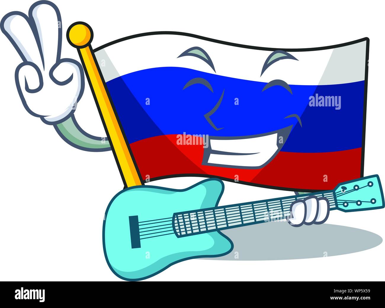With guitar mascot russian flag hoisted on pole Stock Vector Image ...
