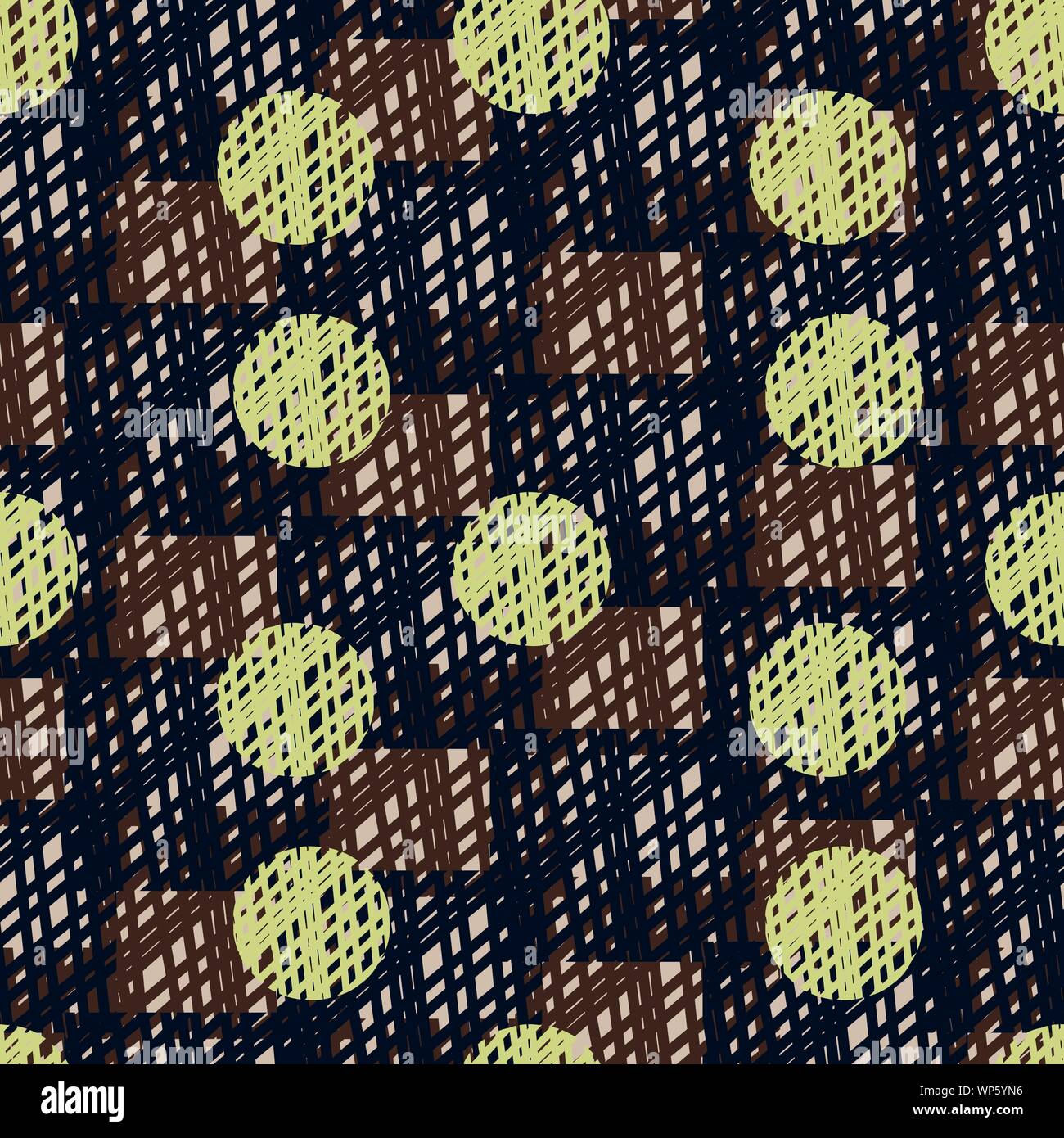 seamless vector pattern with polka dots on checkered background Stock Vector