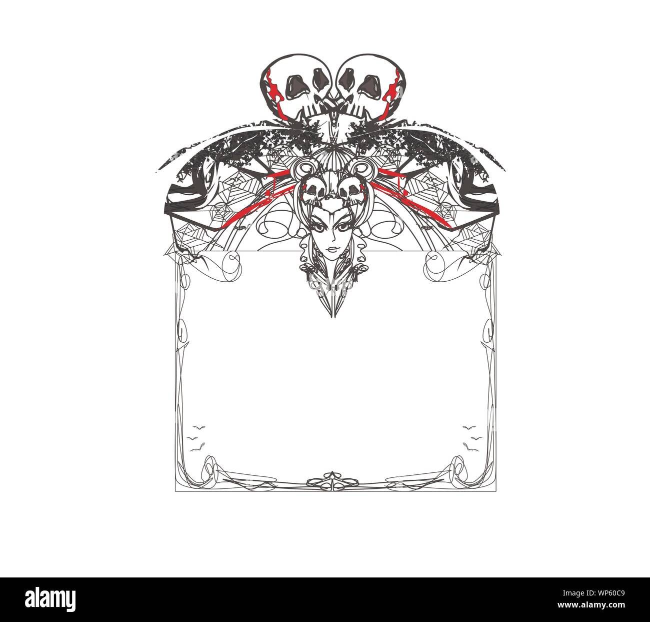 decorative halloween frame with witch and skulls Stock Vector