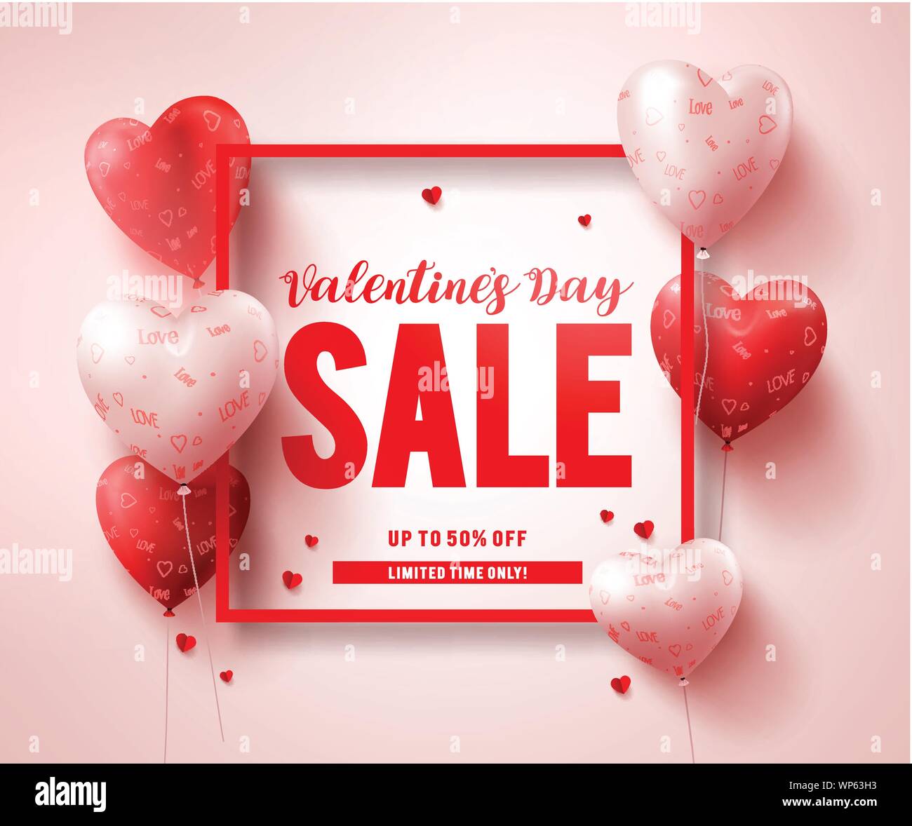 Valentines Day Sale Text Banner Design With Red Heart Shape