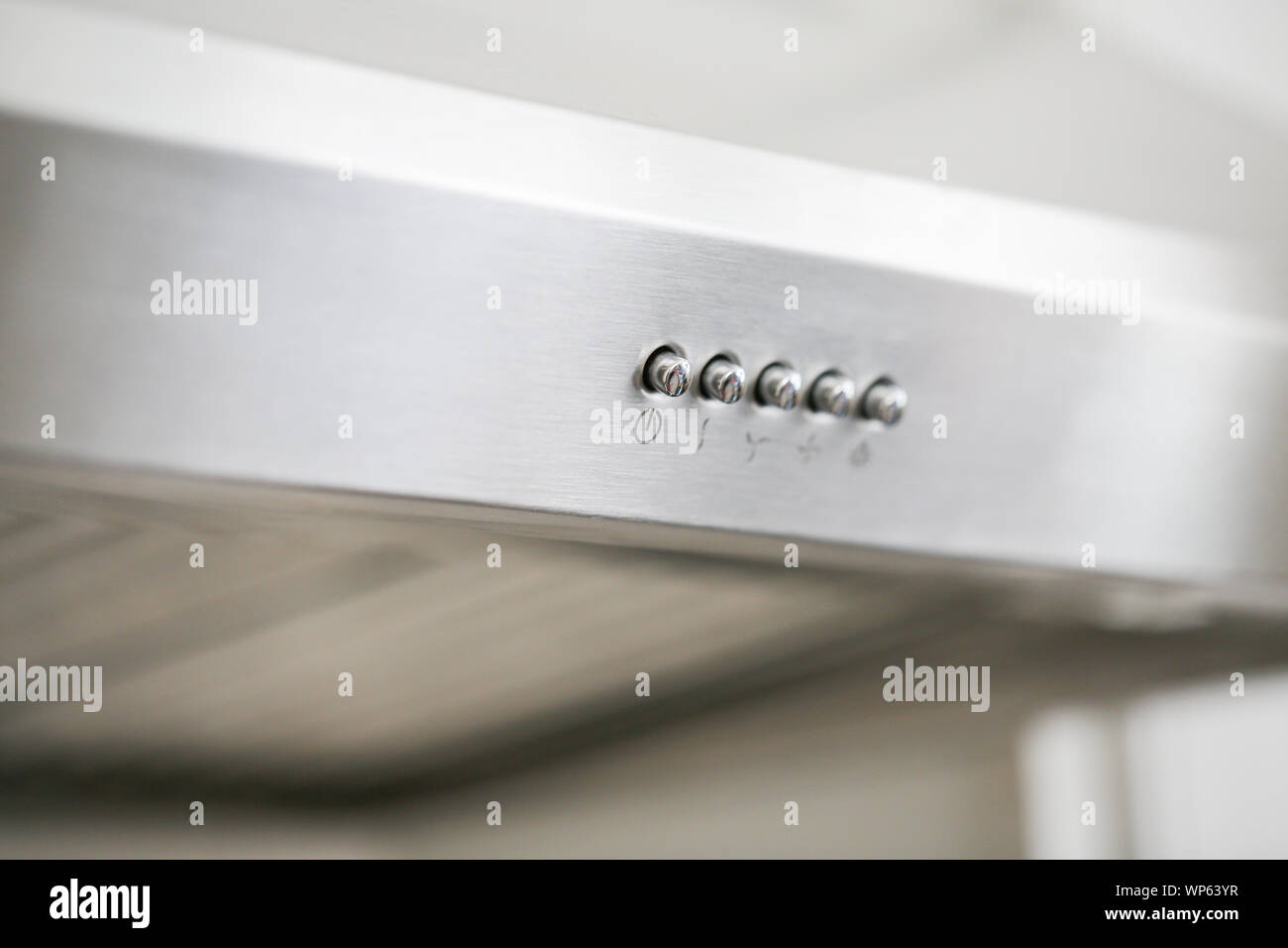 Range Hood. Stainless Steel Wall Mount Cooking Canopy. Fume Extractor. Electric Chimney. Domestic and Kitchen Major Appliances - Image Stock Photo