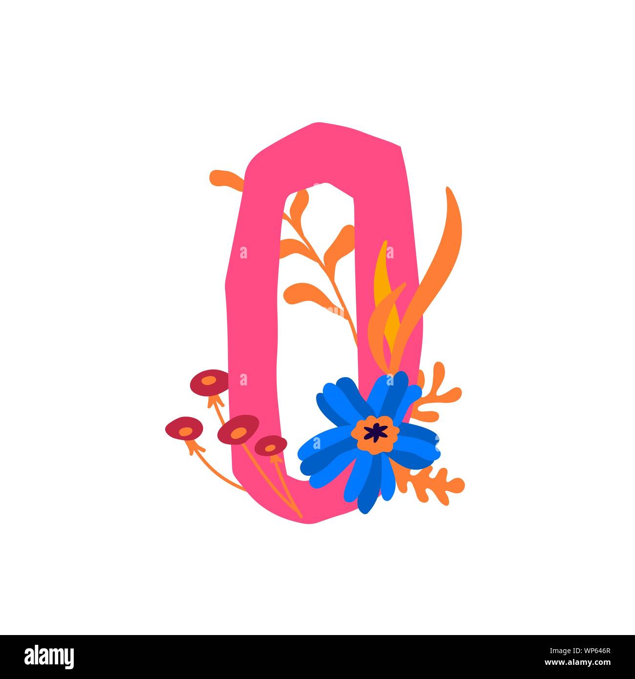 Number 0 in flowers and plants. Vector. Number in decorative elements for inscriptions. Company logo. Poster or monogram. Health and beauty. Eco produ Stock Vector