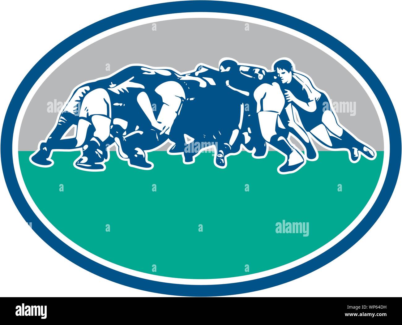 Rugby Union Scrum Oval Retro Stock Vector