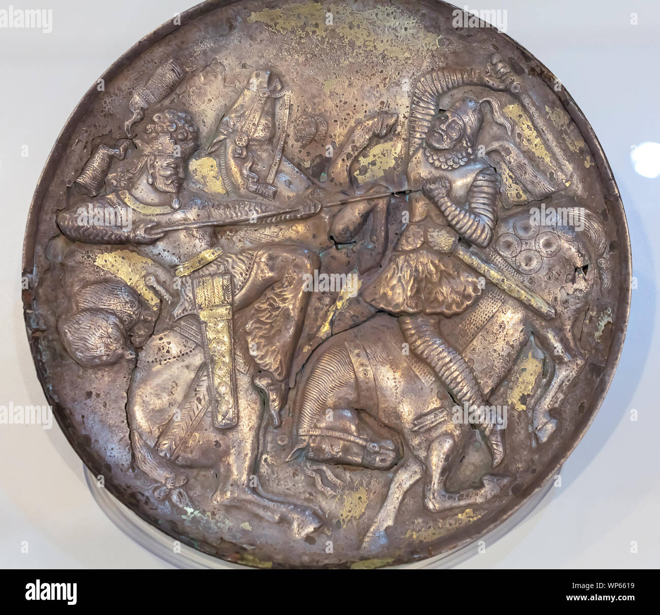 Sassanian silver plate, Azerbaijan Museum, Tabriz, East Azerbaijan province, Iran Stock Photo