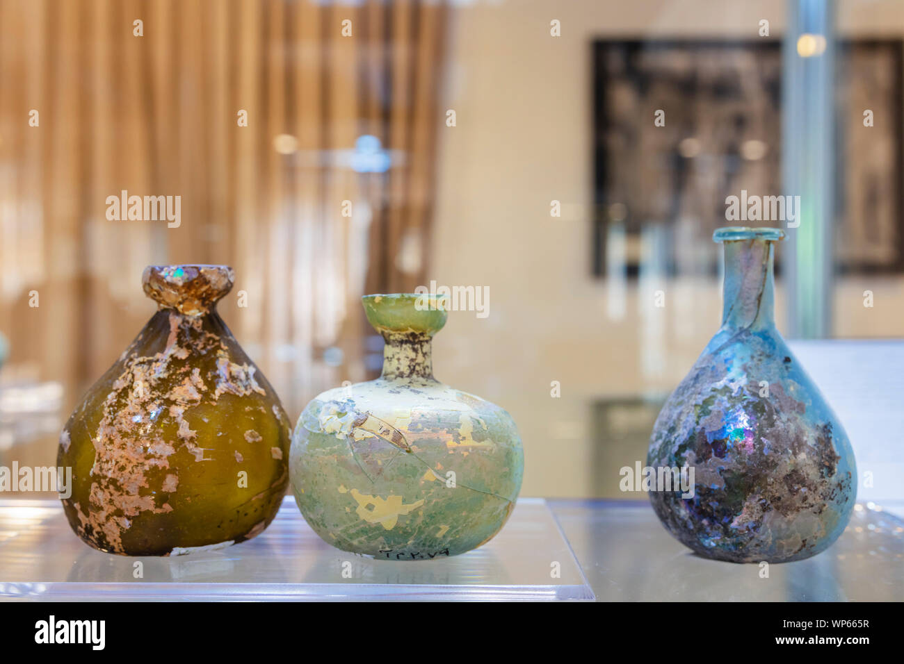 Sassanian glass ware, Azerbaijan Museum, Tabriz, East Azerbaijan province, Iran Stock Photo