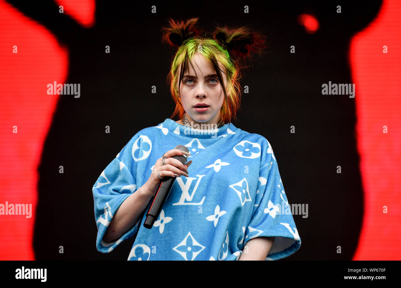 Berlin, Germany. 07th Sep, 2019. The US-American singer Billie Eilish is on stage at the Lollapalooza Festival Berlin on the grounds of the Olympic Stadium. Credit: Britta Pedersen/dpa-Zentralbild/dpa/Alamy Live News Stock Photo