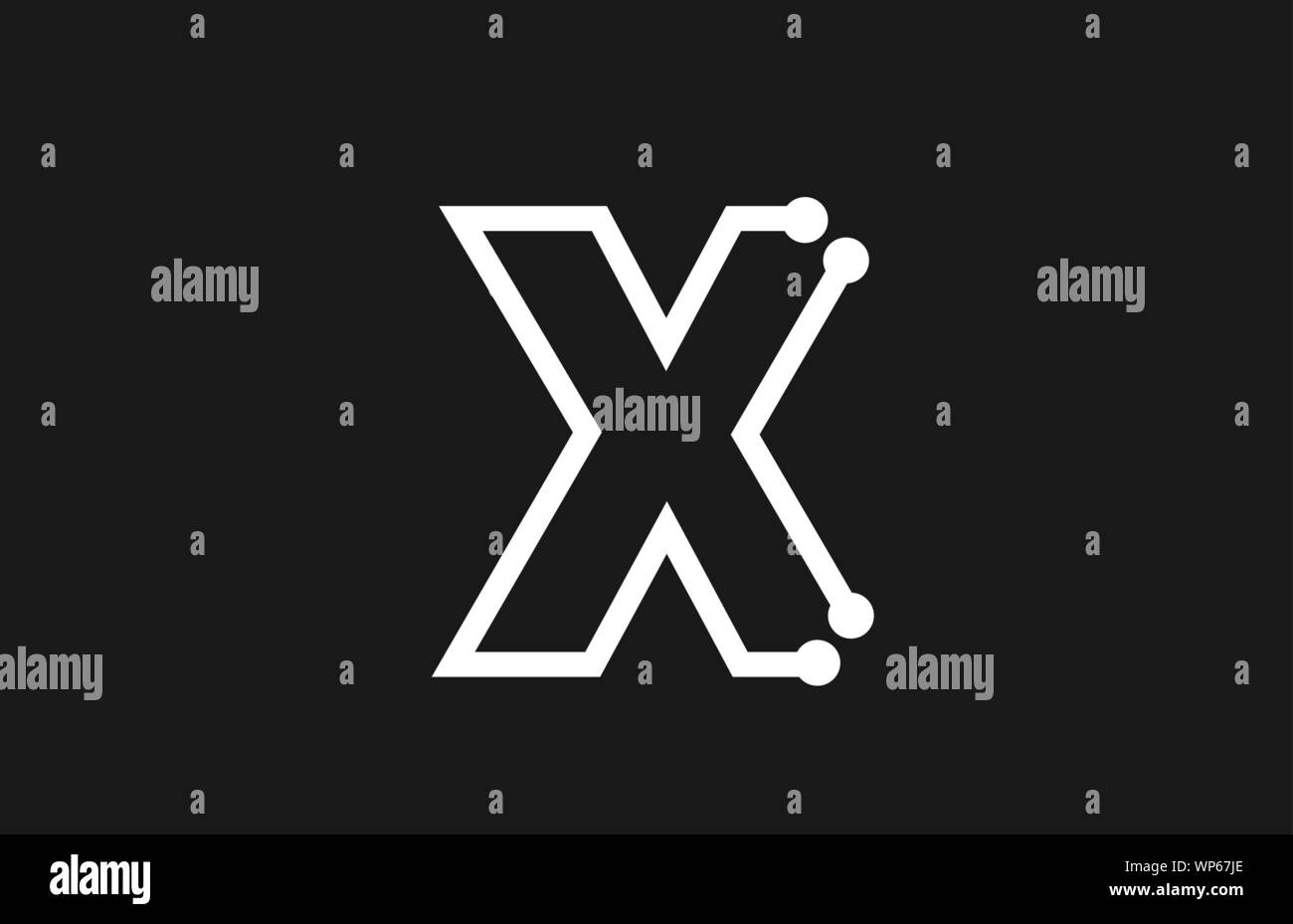alphabet letter X black and white logo design with line and dots ...