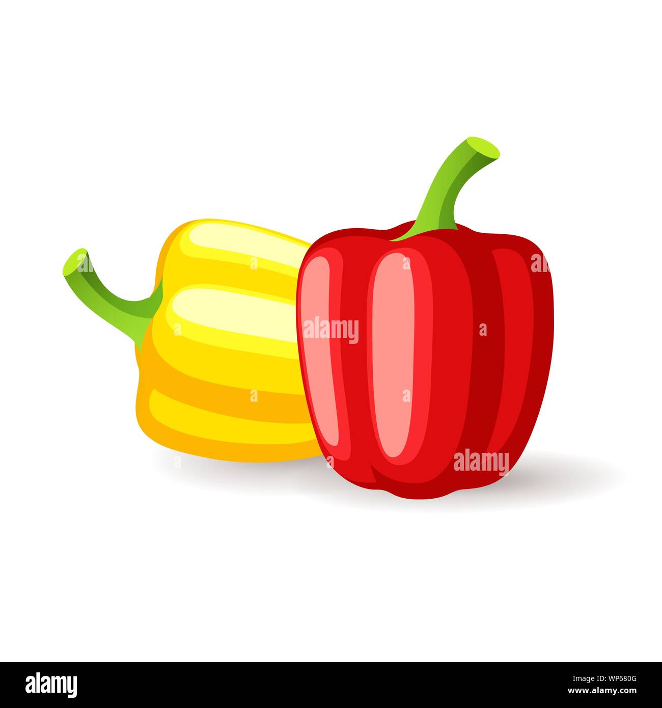 Bright red and yellow bell peppers icon isolated, organic healthy food, fresh vegetables, vector illustration. Stock Vector