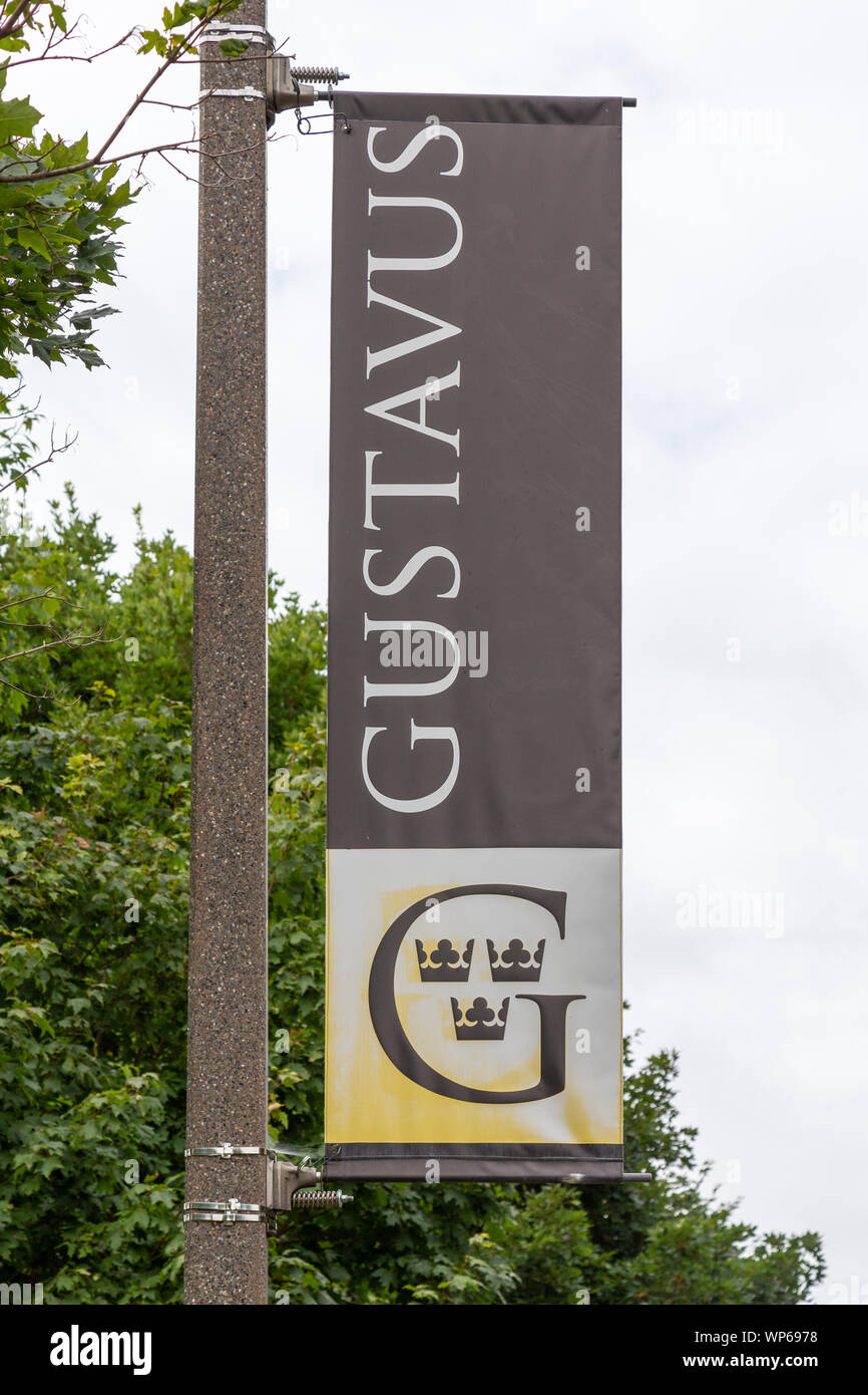 ST PETER, MN/USA SEPTEMBER 1, 2019 Banner and college logo on the