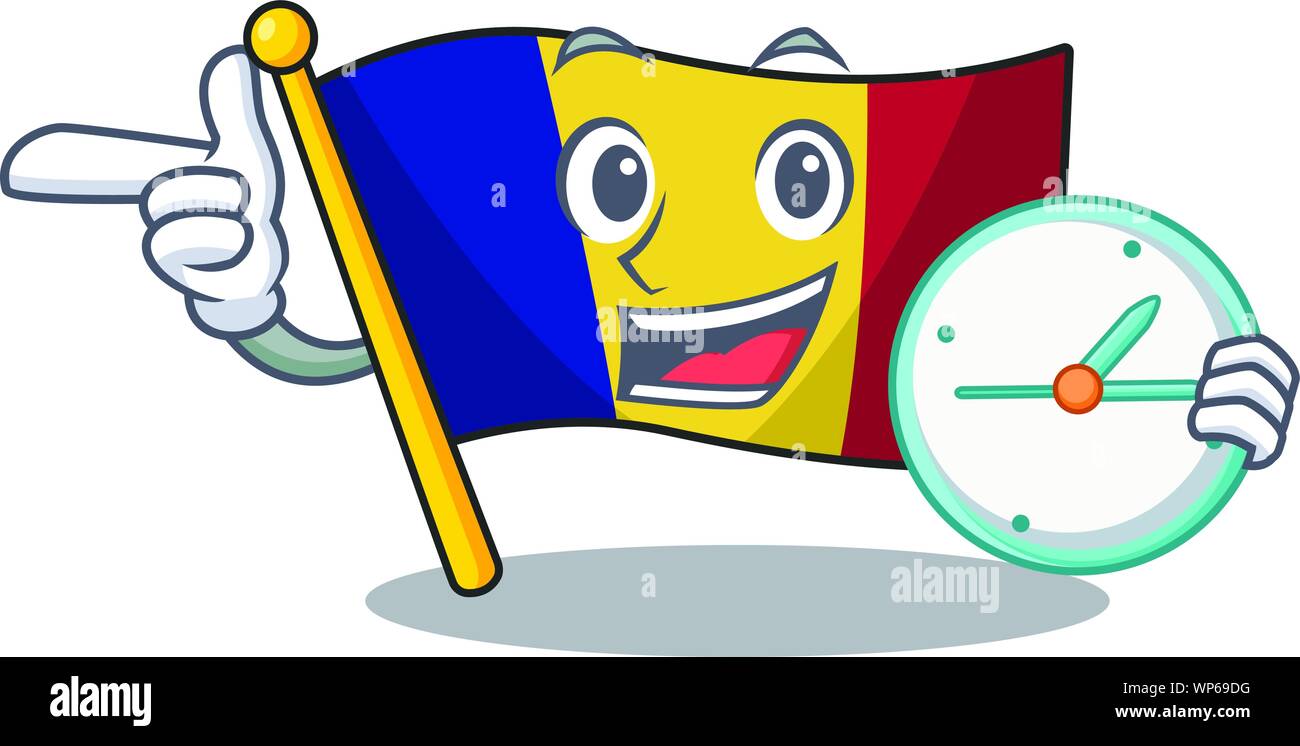 With clock flag romania cartoon shaped on character Stock Vector Image