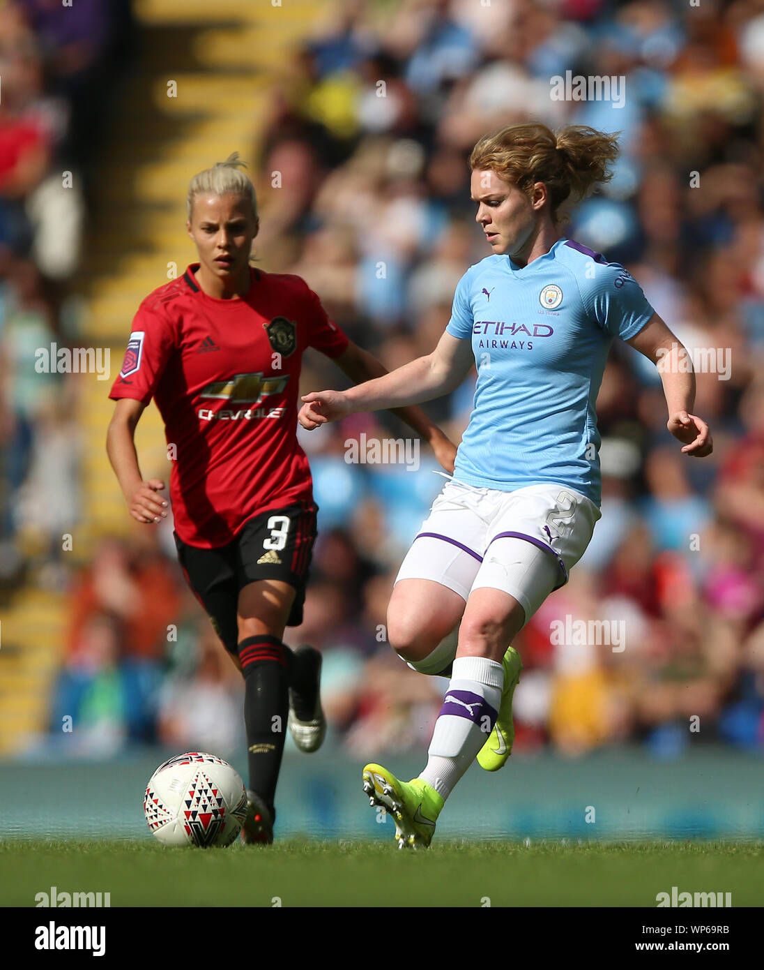 Manchester City Women S Aoife Mannion Right And Manchester United S Lotta Okvist Left Battle For The Ball During The Fa Women S Super League Match At The Etihad Stadium Manchester Stock Photo Alamy Manchester City Women S Aoife Mannion Right And Manchester United S Lotta Okvist Left Battle For The Ball During The Fa Women S Super League Match At The Etihad Stadium Manchester Stock Photo Alamy