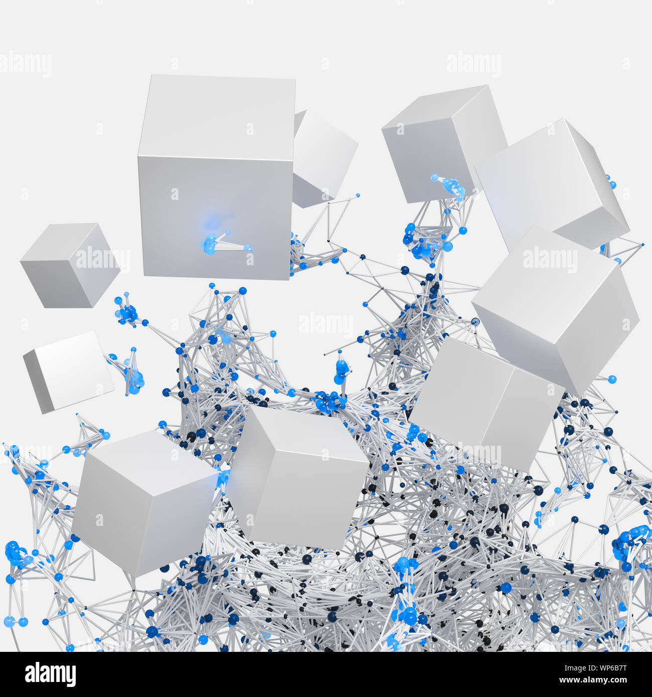 White Computer Node Glowing nodes with white cubes, 3d rendering. Computer digital drawing ...