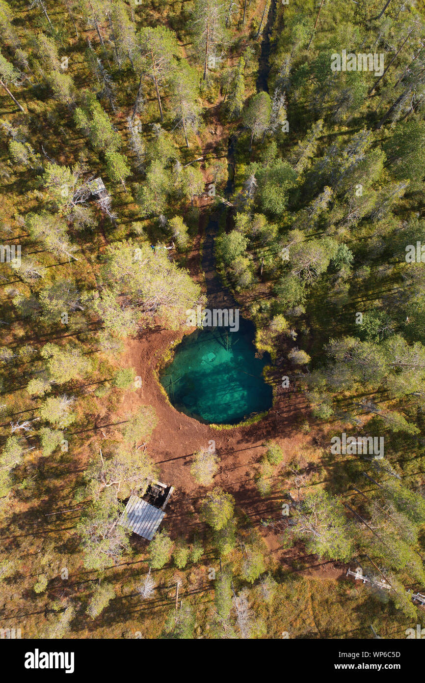View of the Frog spring, Grodkallan in Swedish, with clear fresh water, located near Arvidsjaur in the Swedish province of Lappland. Stock Photo