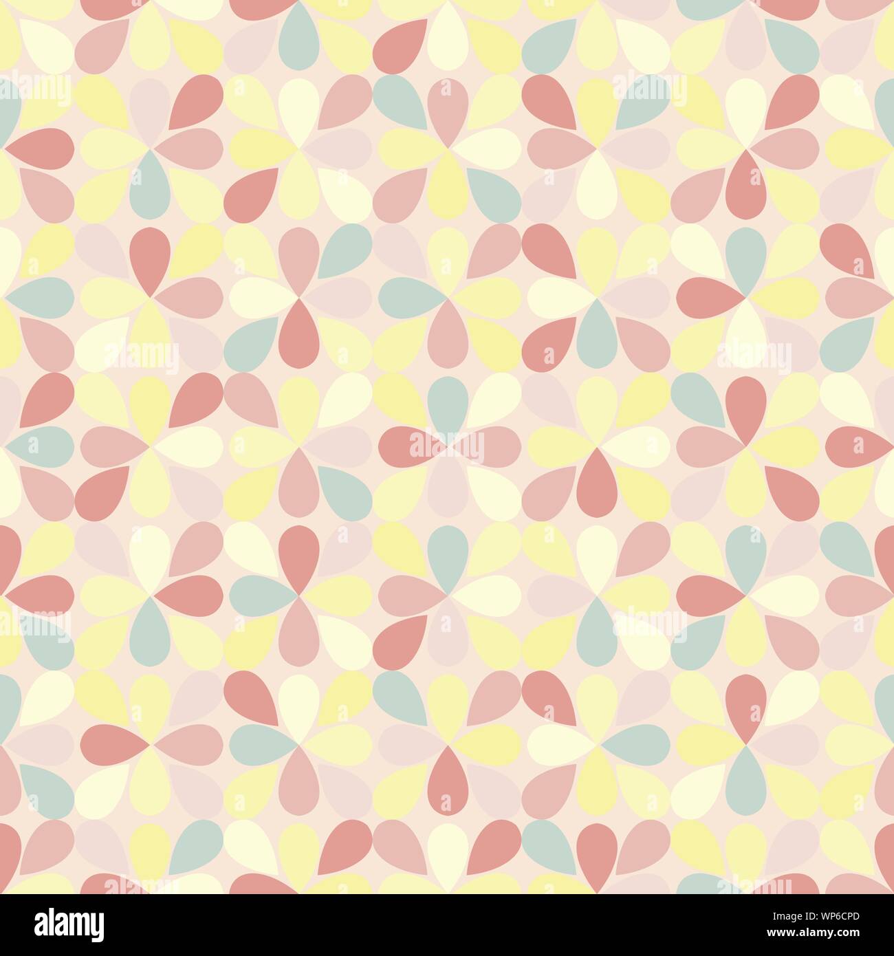 seamless vector pattern with geometricaly set, randomly pastel colored flower petals. Stock Vector