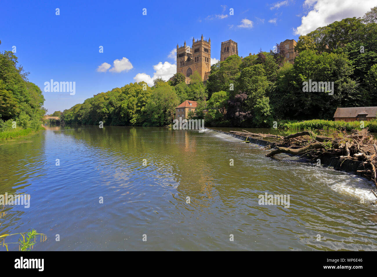 Durham Cathedral above the River Wear and the old fulling mill, a UNESCO World Heritage Site, Durham, County Durham, England, UK. Stock Photo