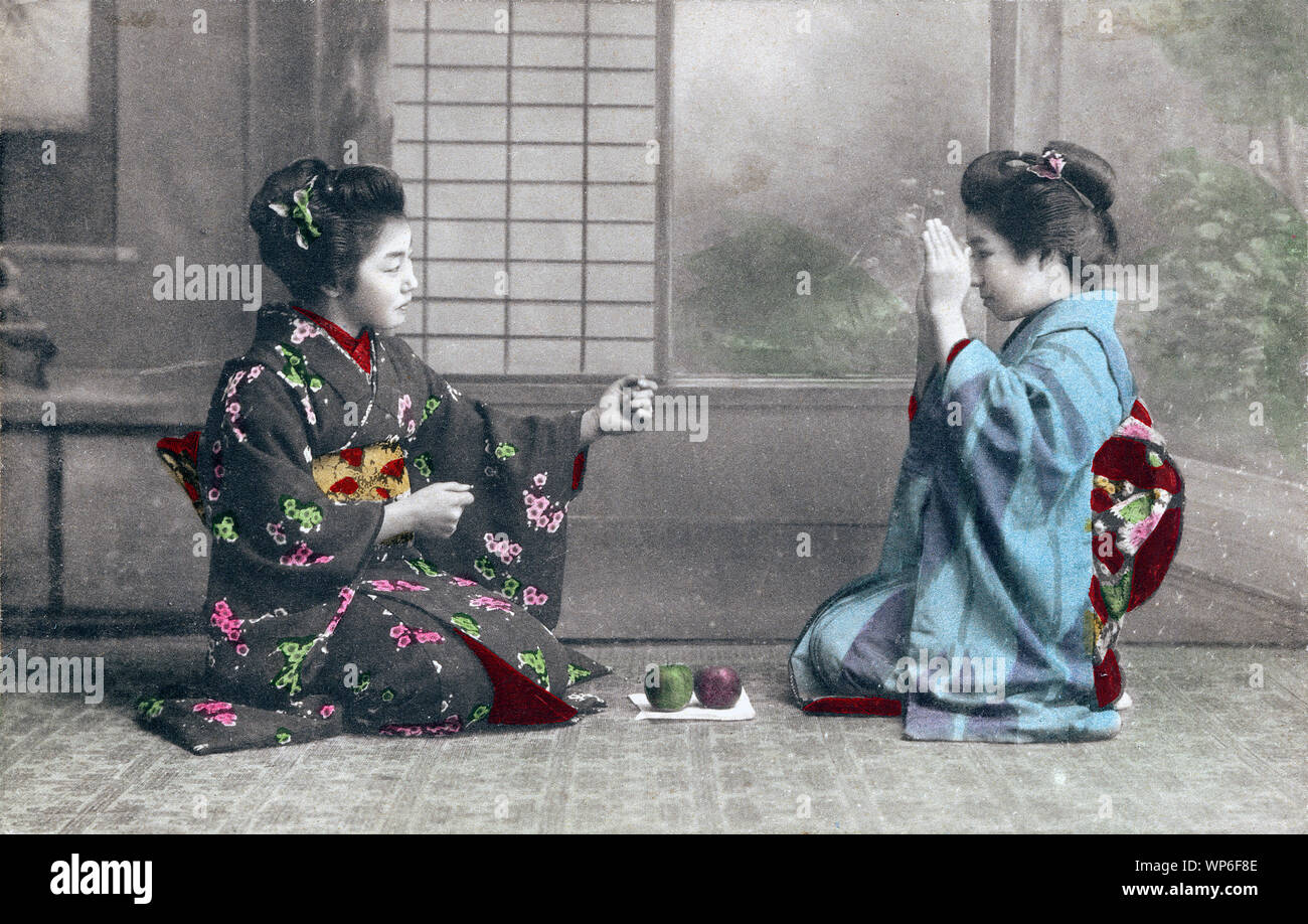 1910s Japan Japanese Women In Kimono Two Young Women In