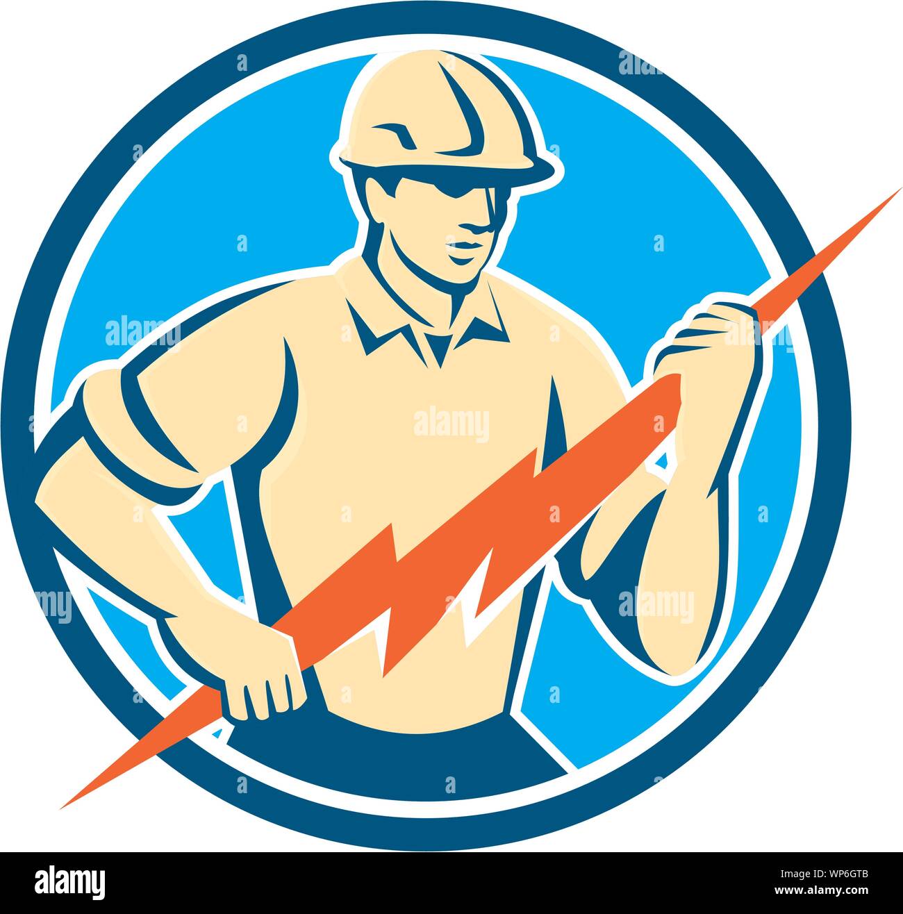 Electrician Holding Lightning Bolt Circle Retro Stock Vector Image ...