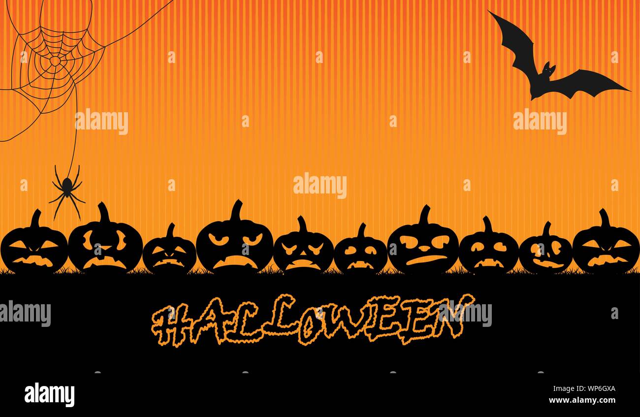 Orange background for Halloween with black pumpkin silhouettes Stock ...
