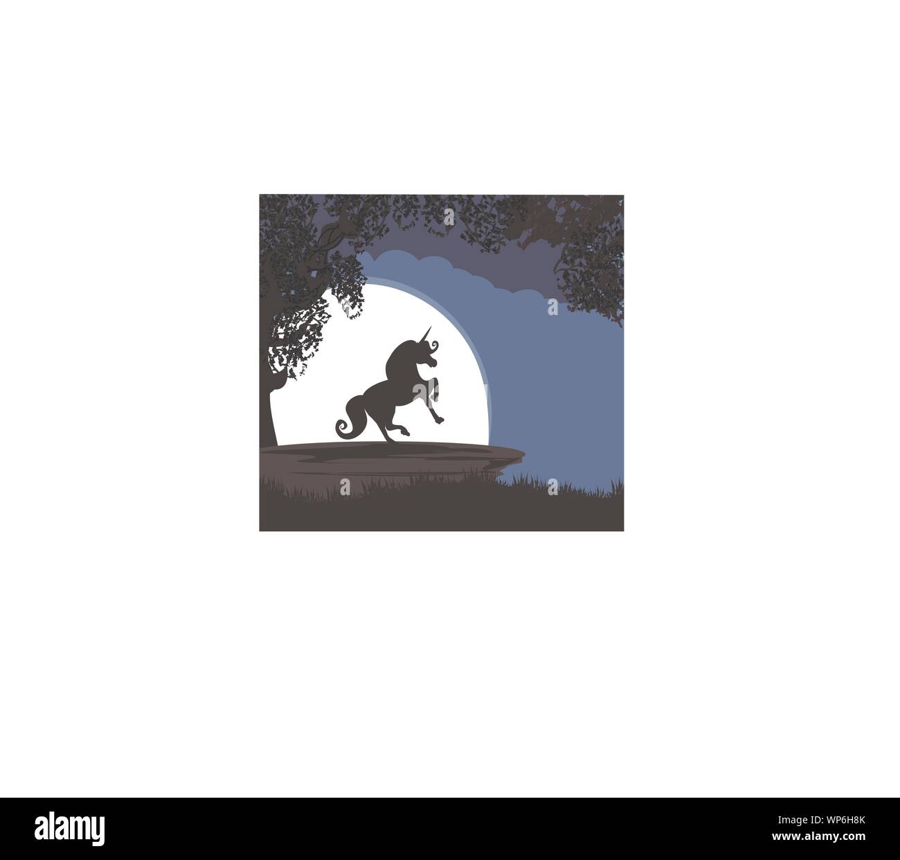 silhouette of a unicorn during a full moon Stock Vector Image & Art - Alamy